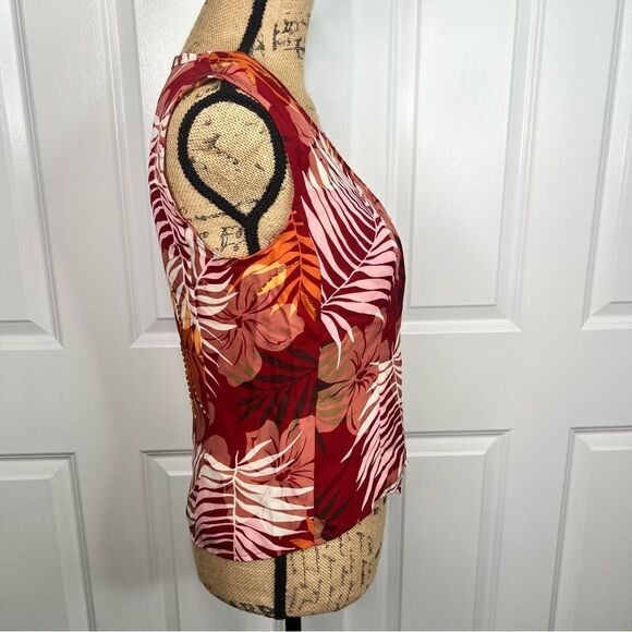 Sz 2P Kate Hill 100% Silk Red & Orange Beaded Faux Wrap Top - Picture 4 of 13